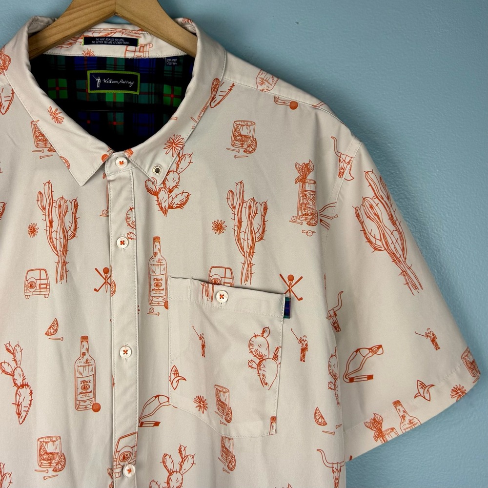 William Murray Mens XXL Cream Tito's Vodka Texas Icon Short Sleeve Button Shirt
